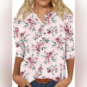 Women’s 3/4 length sleeve top casual button down shirt